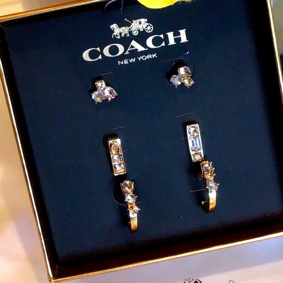 3 PAIRS BOXED Coach Crystal Earrings - Picture 2 of 4